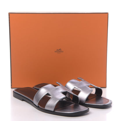 Hermes Metallic Nappa Oran Sandals 39 Argent 10 of 10