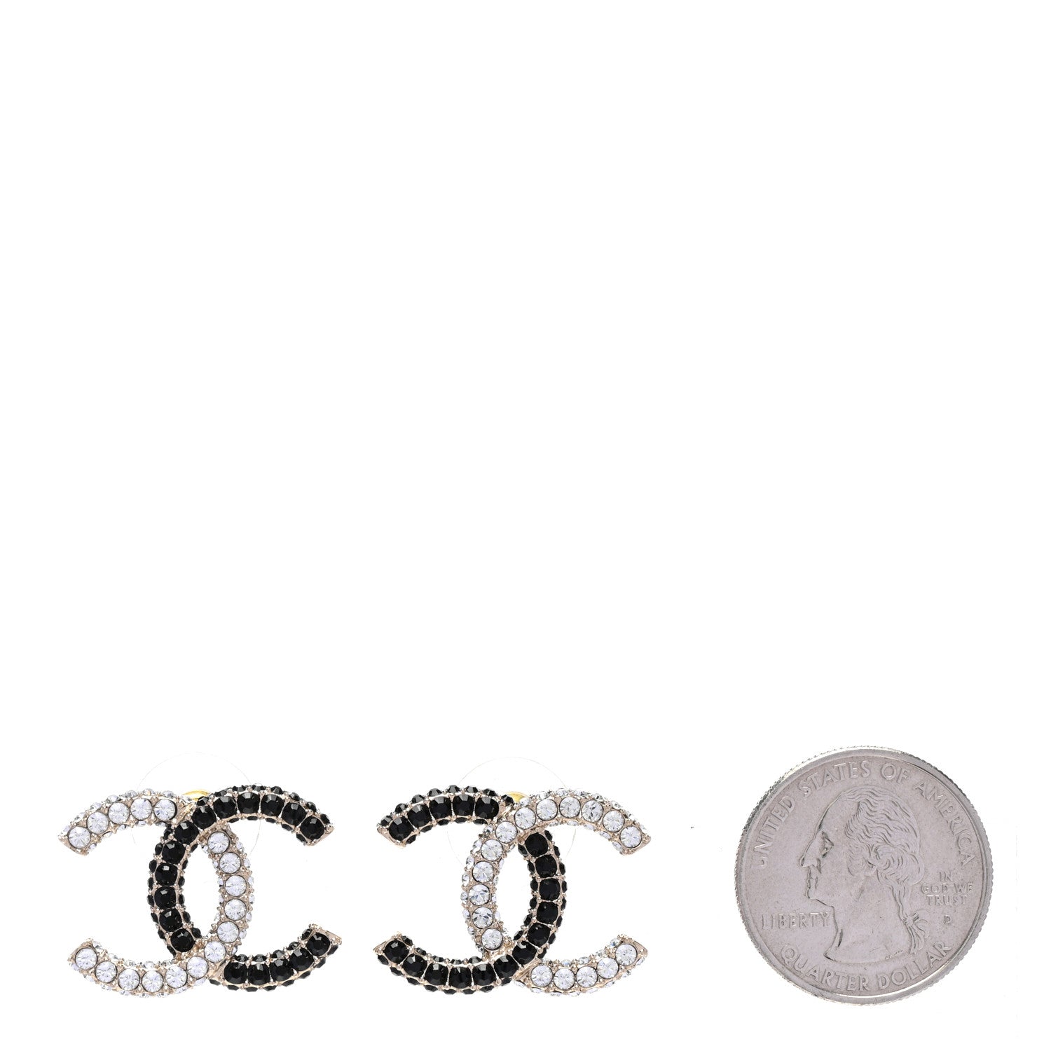 Chanel Crystal CC Earrings Gold Black 2 of 5