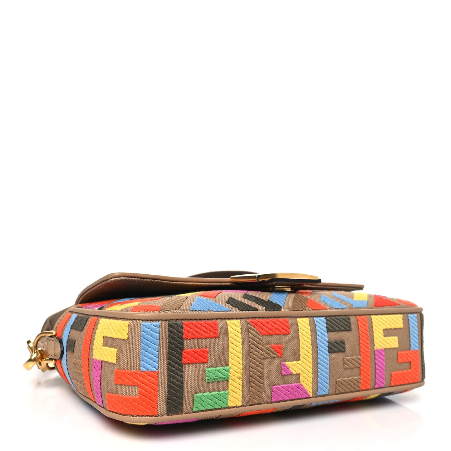 Canvas Vitello King FF Multicolor Embroidered Baguette Multicolor Cuoio