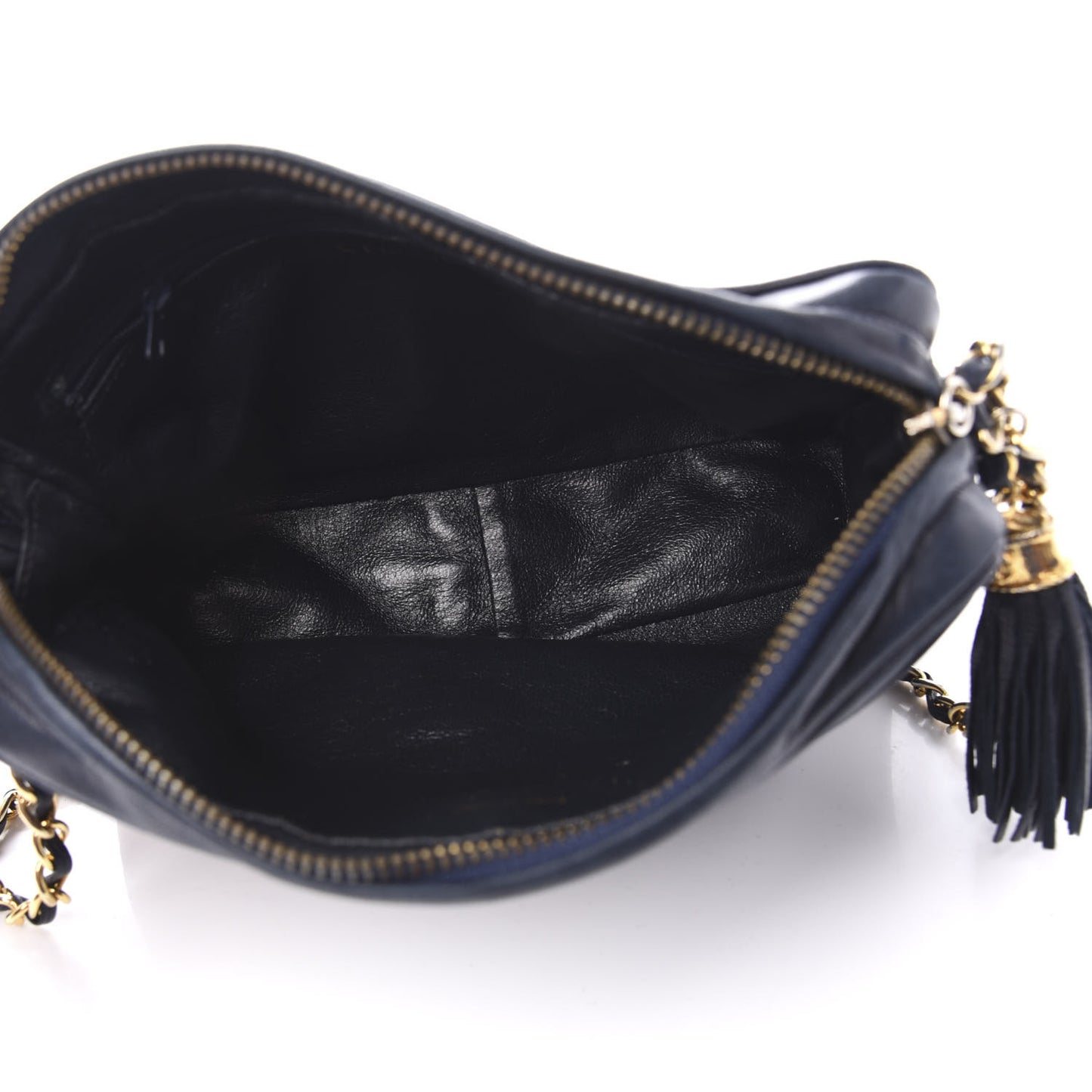Lambskin Quilted CC Tassel Camera Case Navy