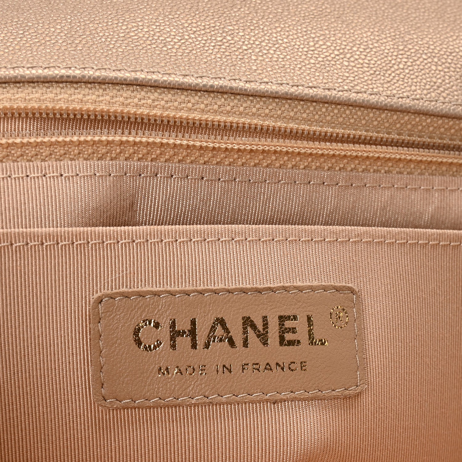 Chanel Metallic Caviar Chevron Quilted Medium Statement Flap Beige 6 of 11