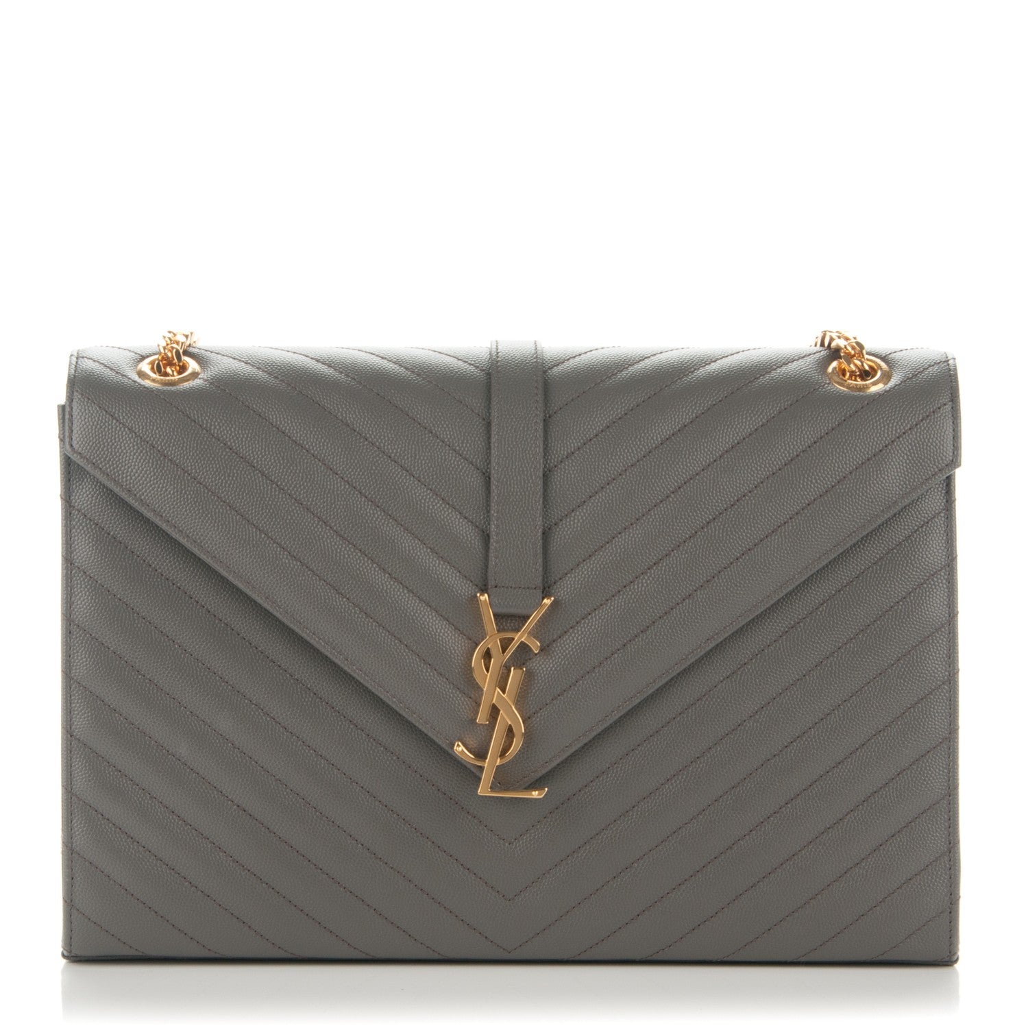 Saint Laurent Grain De Poudre Matelasse Chevron Large Monogram Satchel Earth 1 of 5