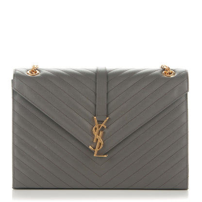 Saint Laurent Grain De Poudre Matelasse Chevron Large Monogram Satchel Earth 1 of 5