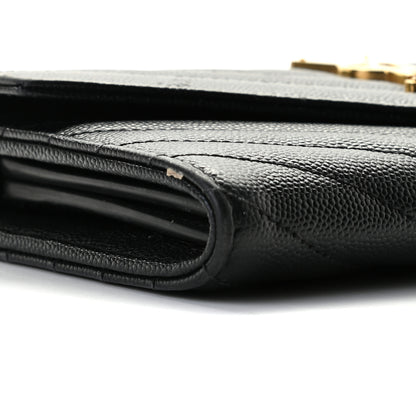 Saint Laurent Grain De Poudre Matelasse Chevron Monogram Flap Wallet Black 8 of 11