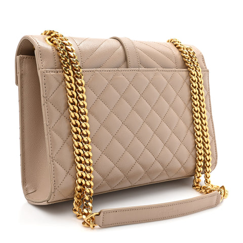 Grain De Poudre Textured Mixed Matelasse Medium Triquilt Monogram Satchel Dark Beige