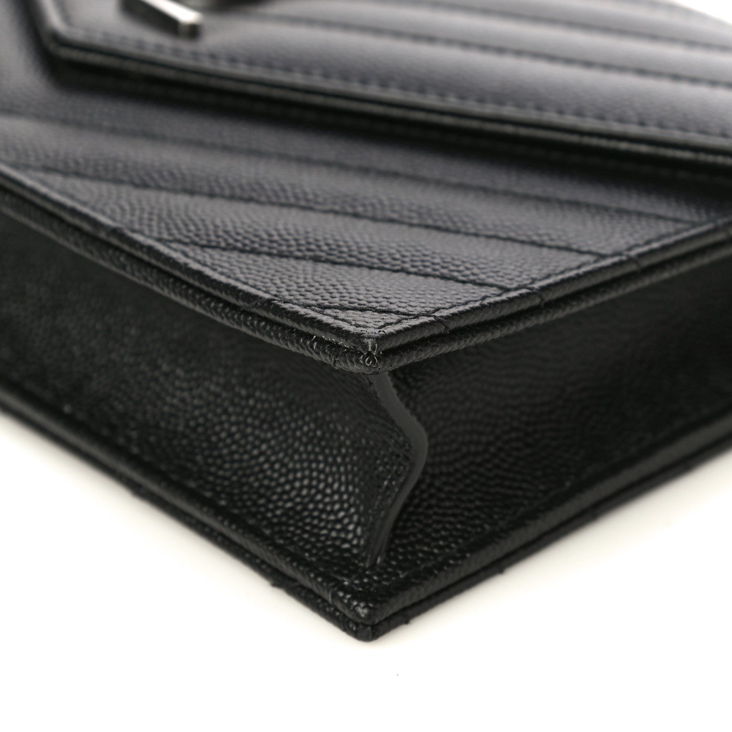 Saint Laurent Grain De Poudre Matelasse Chevron Monogram Envelope Chain Wallet Black 10 of 11