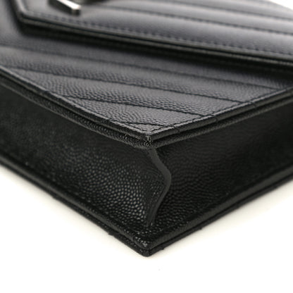 Saint Laurent Grain De Poudre Matelasse Chevron Monogram Envelope Chain Wallet Black 10 of 11