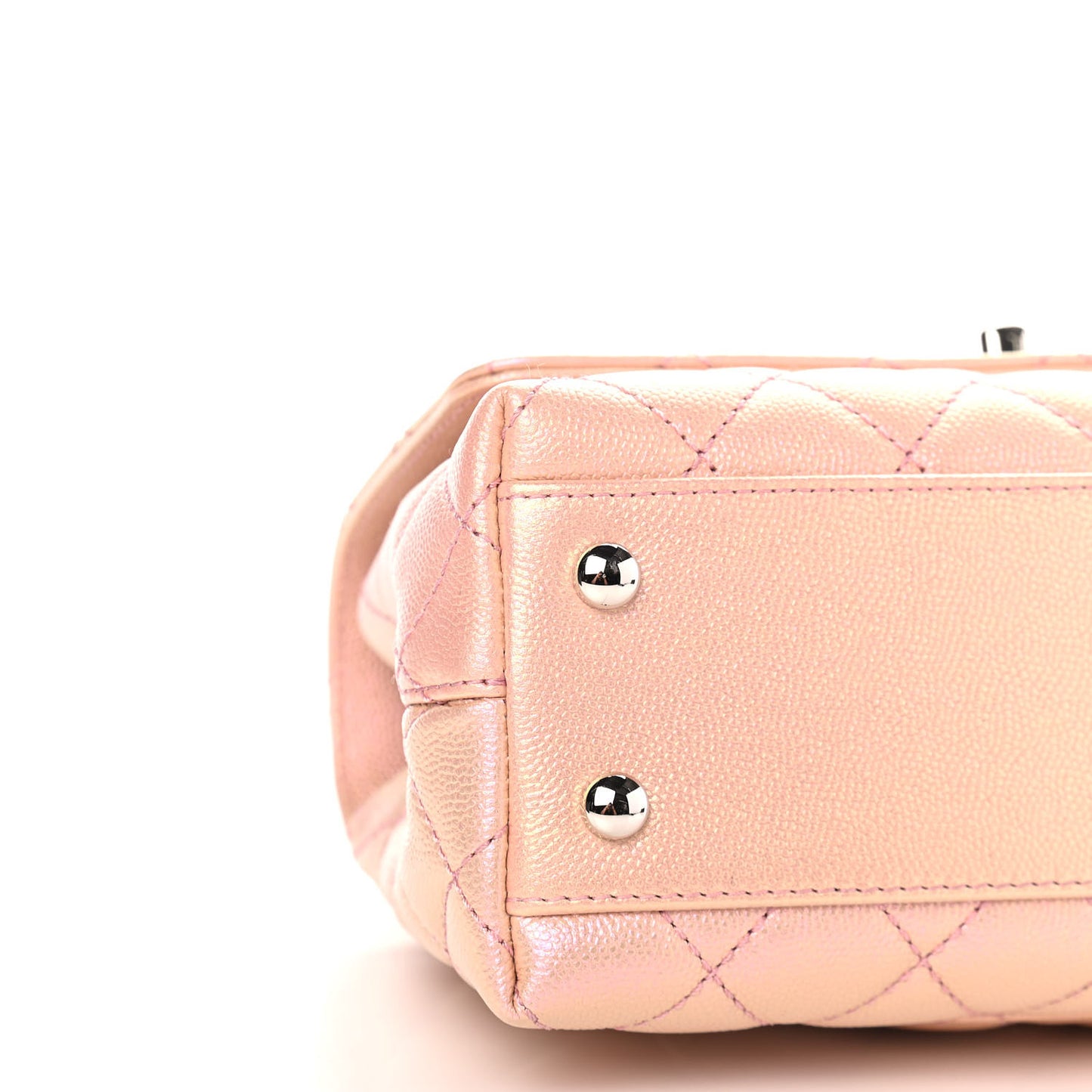 Iridescent Caviar Quilted Mini Coco Handle Flap Pink