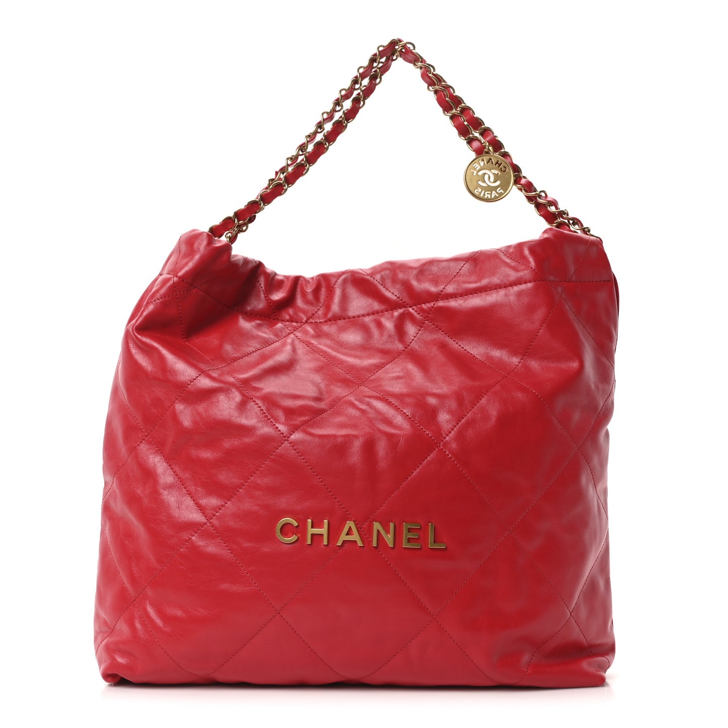 Shiny Calfskin Quilted Chanel 22 Red