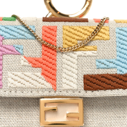 Fendi Kuban Canvas FF Embroidered Nano Baguette Charm Grezzo Multicolor 8 of 11