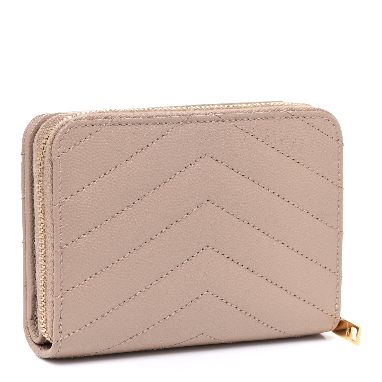 Saint Laurent Grain De Poudre Matelasse Chevron Monogram Compact Zip Around Wallet Dark Latte 3 of 8