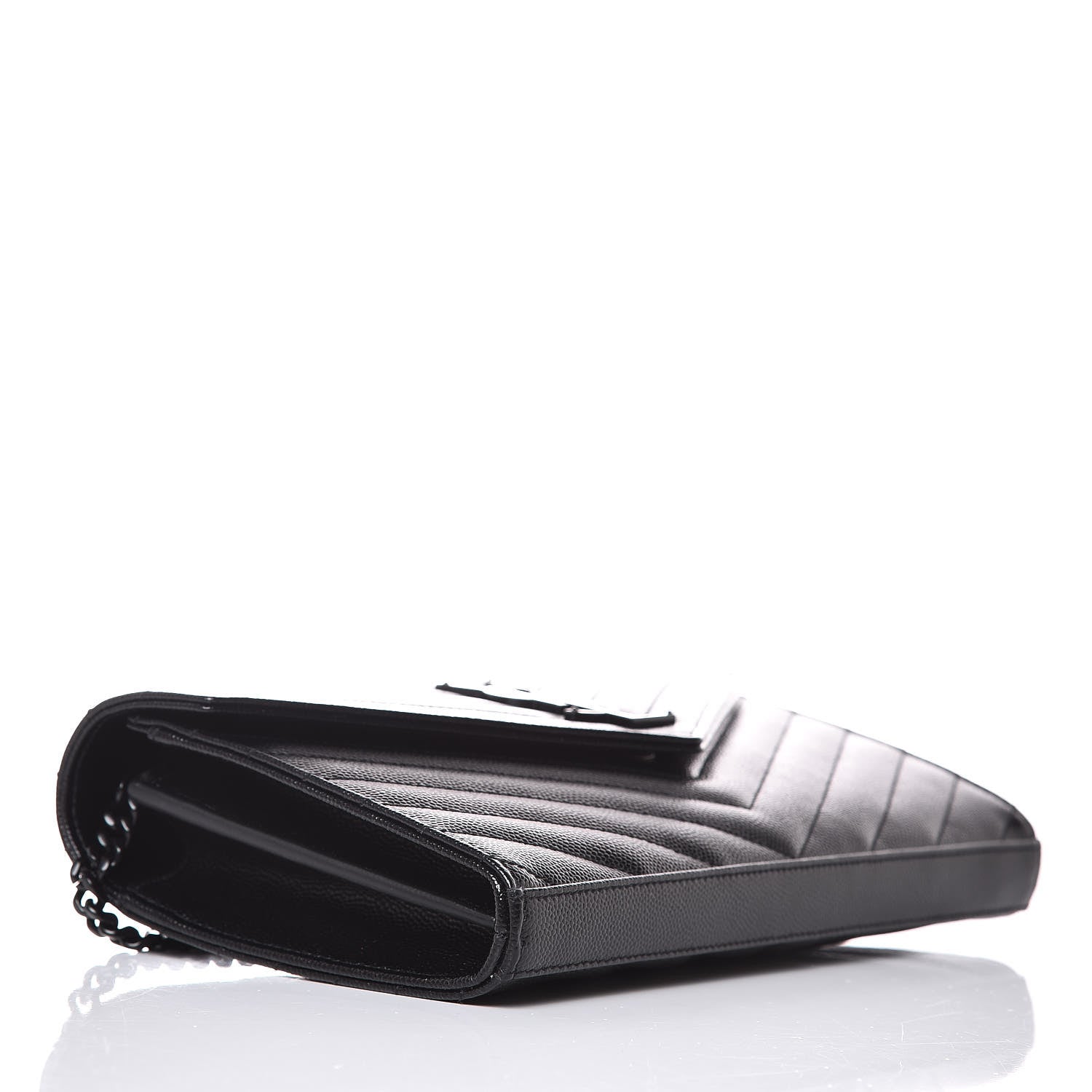 Saint Laurent Grain De Poudre Matelasse Chevron Monogram Chain Wallet Black 4 of 6