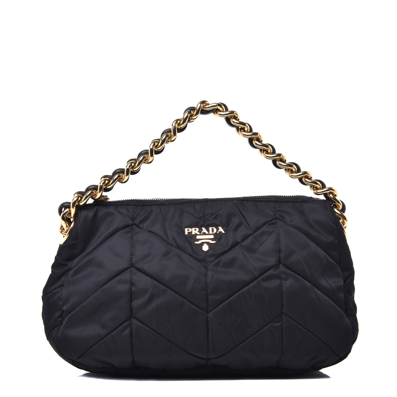 Prada Tessuto Nylon Chevron Quilted Shoulder Bag Black 1 of 8