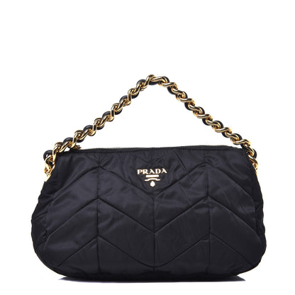 Prada Tessuto Nylon Chevron Quilted Shoulder Bag Black 1 of 8