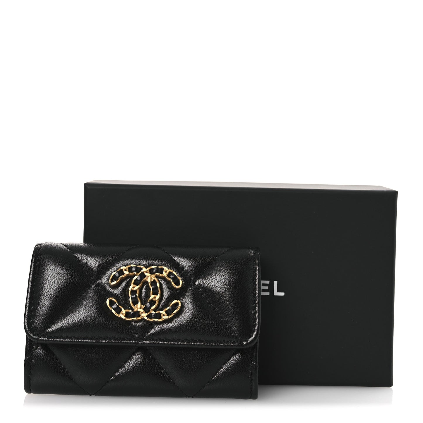 Lambskin Quilted Chanel 19 Flap Card Holder Black