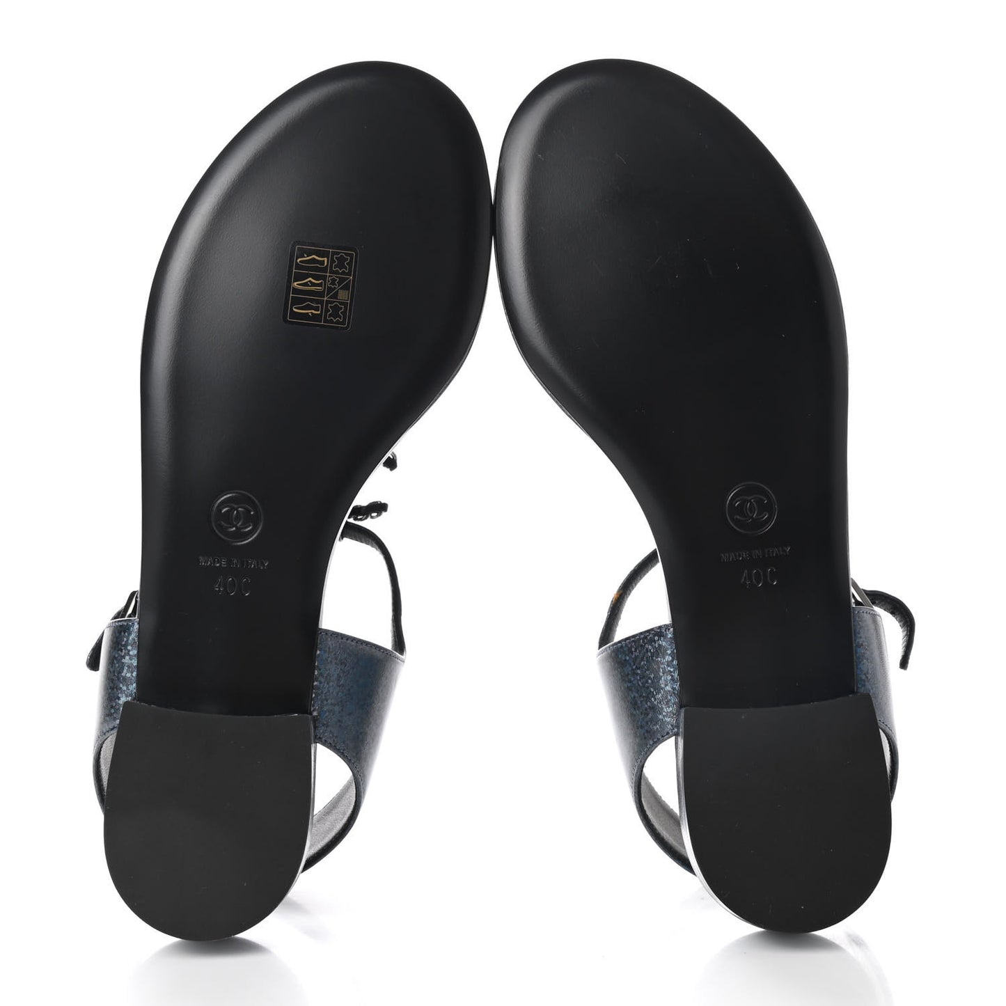 Fantasy Lambskin CC Chain Thong Sandals 40 Blue Black