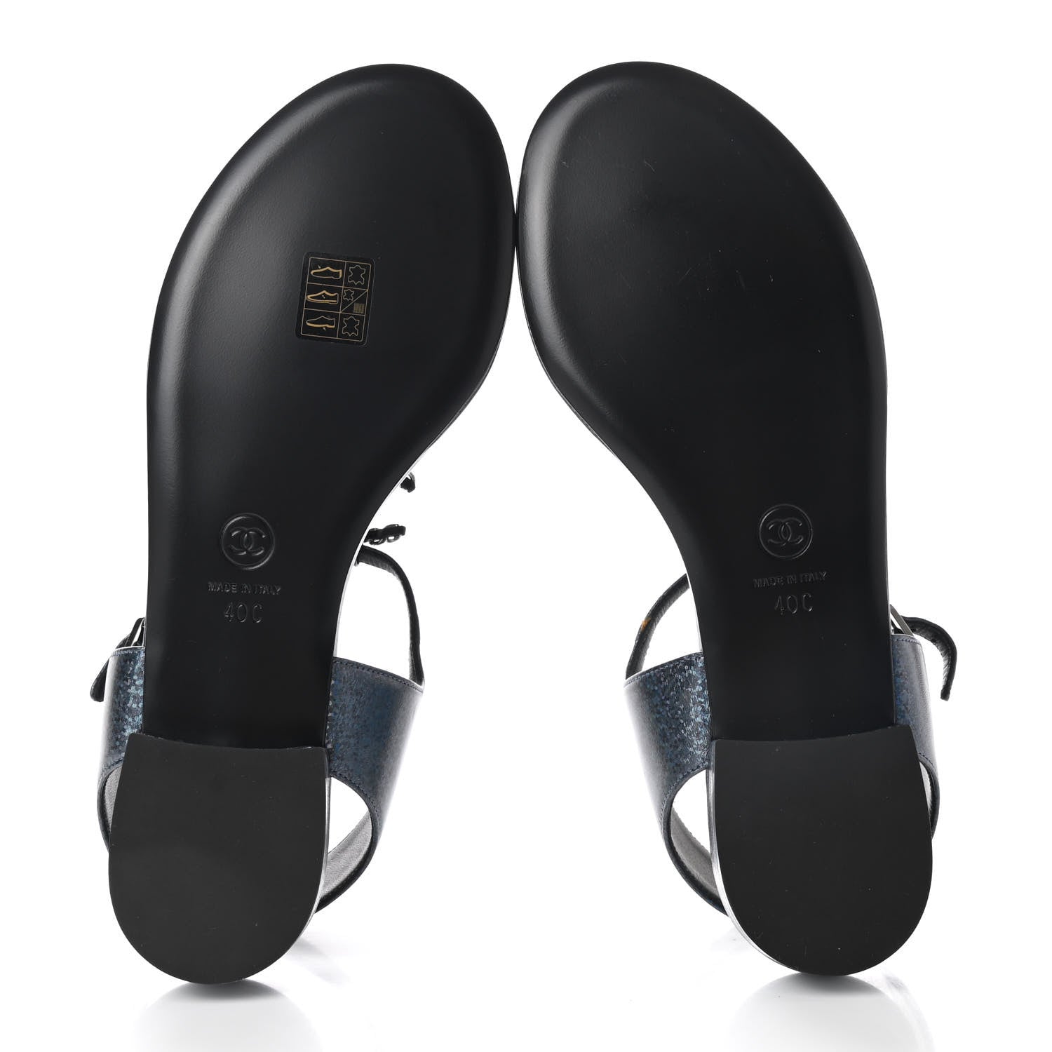 Chanel Fantasy Lambskin CC Chain Thong Sandals 40 Blue Black 5 of 9
