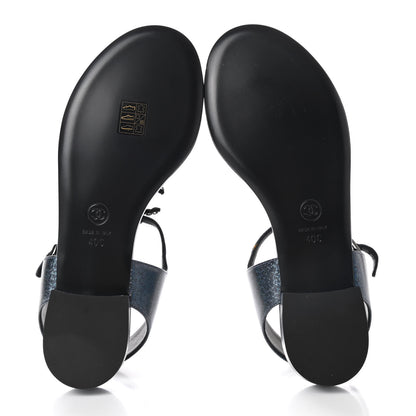 Chanel Fantasy Lambskin CC Chain Thong Sandals 40 Blue Black 5 of 9