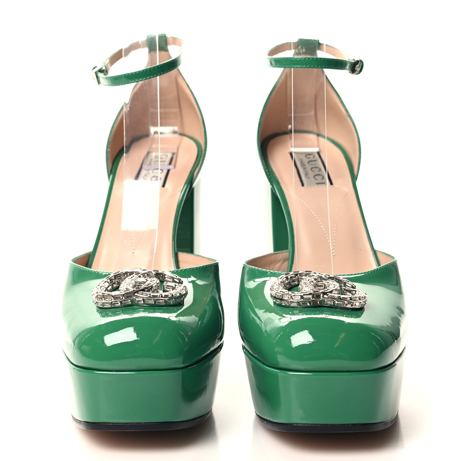 Gucci Patent Crystal Double G Platform Pumps 39.5 New Shamarock 2 of 9