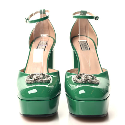 Gucci Patent Crystal Double G Platform Pumps 39.5 New Shamarock 2 of 9