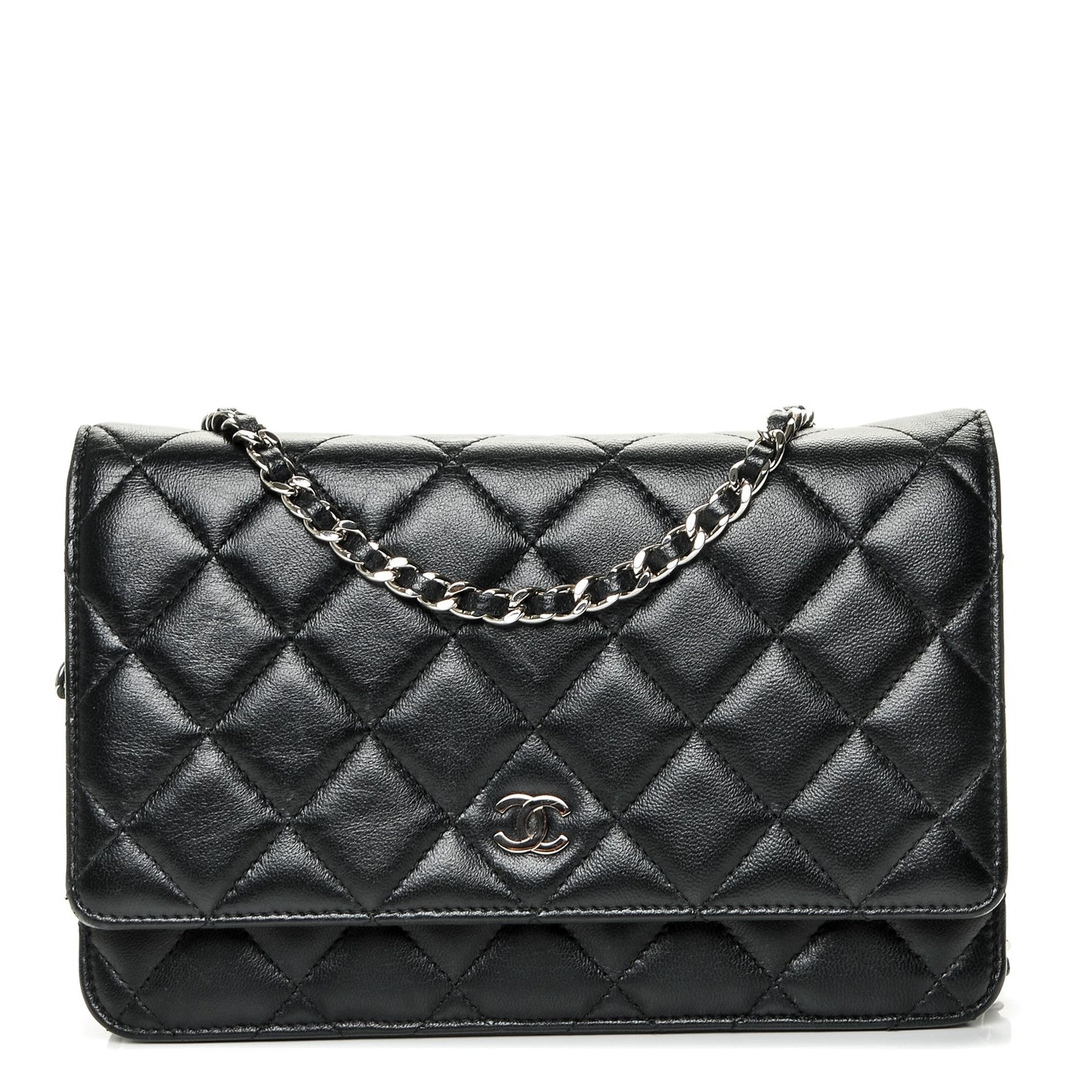 Lambskin Quilted Wallet On Chain WOC Black