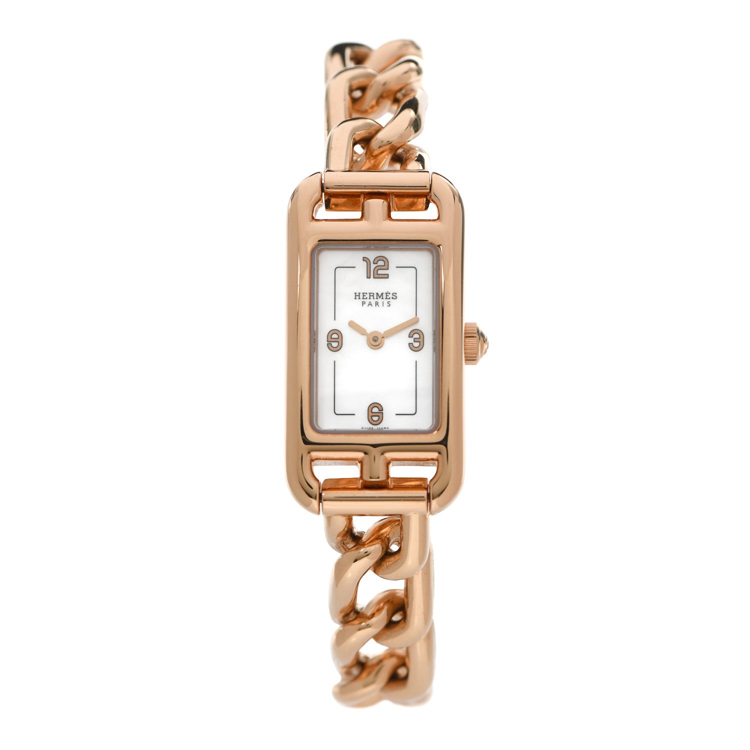 Hermes 18K Rose Gold Mother of Pearl 17mm Nantucket Quartz Watch 1 of 5