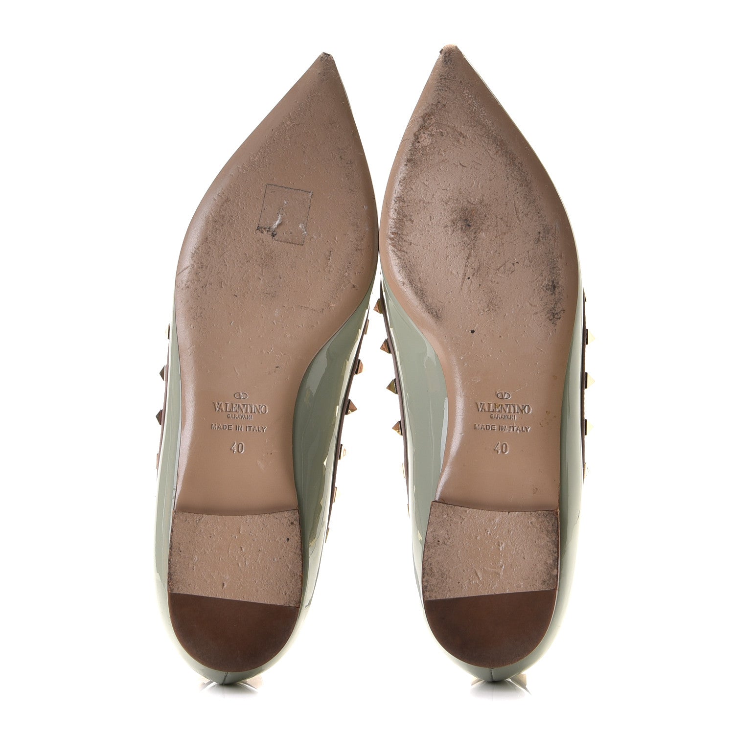 Valentino Garavani Patent Nappa Rockstud Ballerina Flats 40 Green Tea Sorbet Poudre 6 of 13