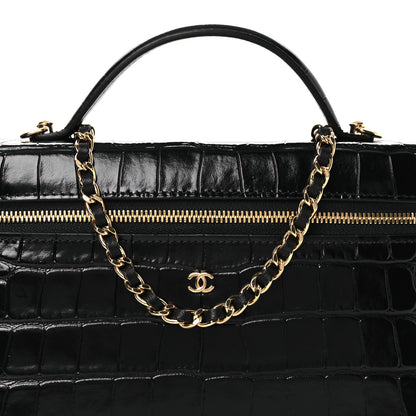 Chanel Calfskin Crocodile Embossed Crococo Top Handle Slim Vanity Case With Chain Black 8 of 11