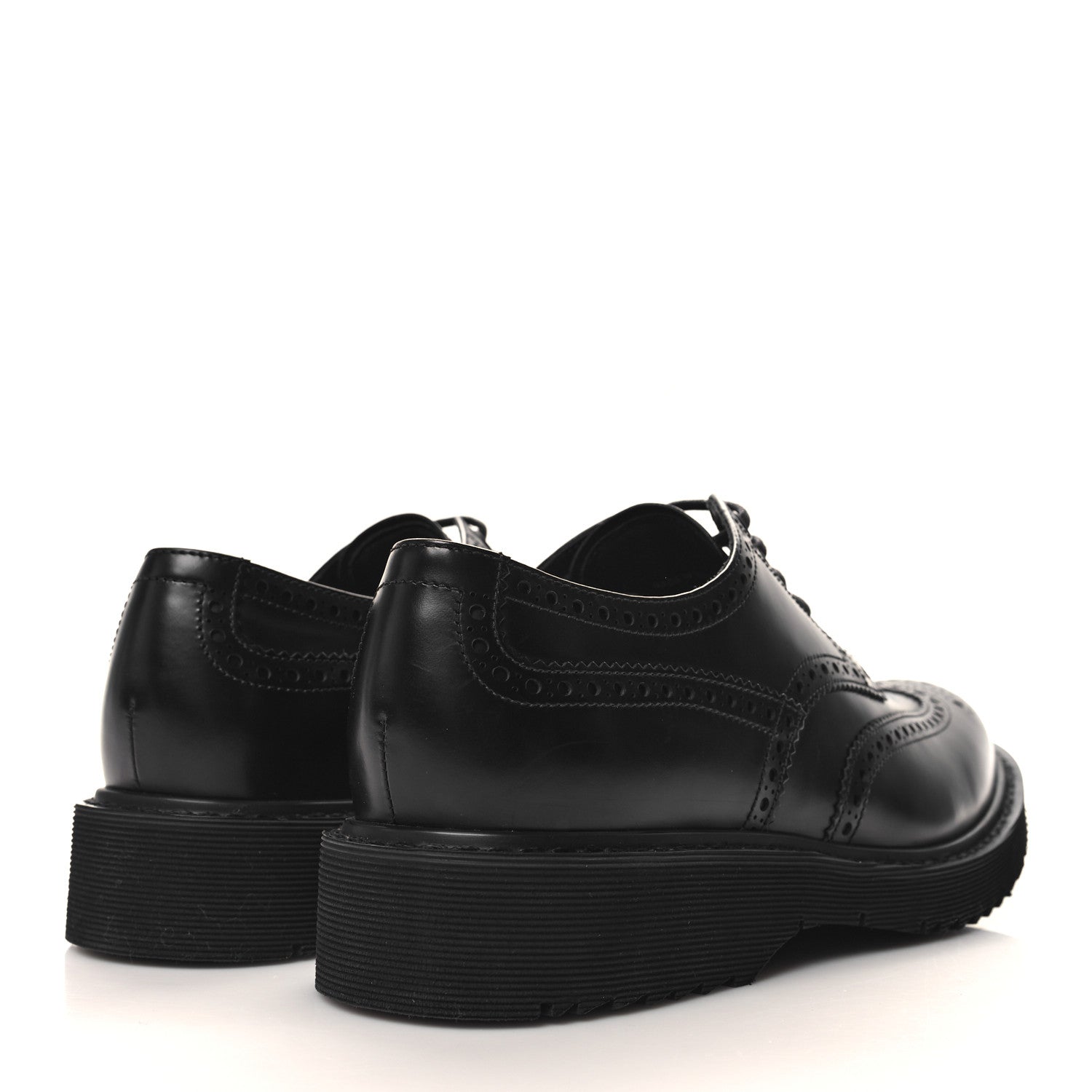 Prada Spazzolato Rois Lace Up Uomo Brogue Loafers 8 Black 4 of 9