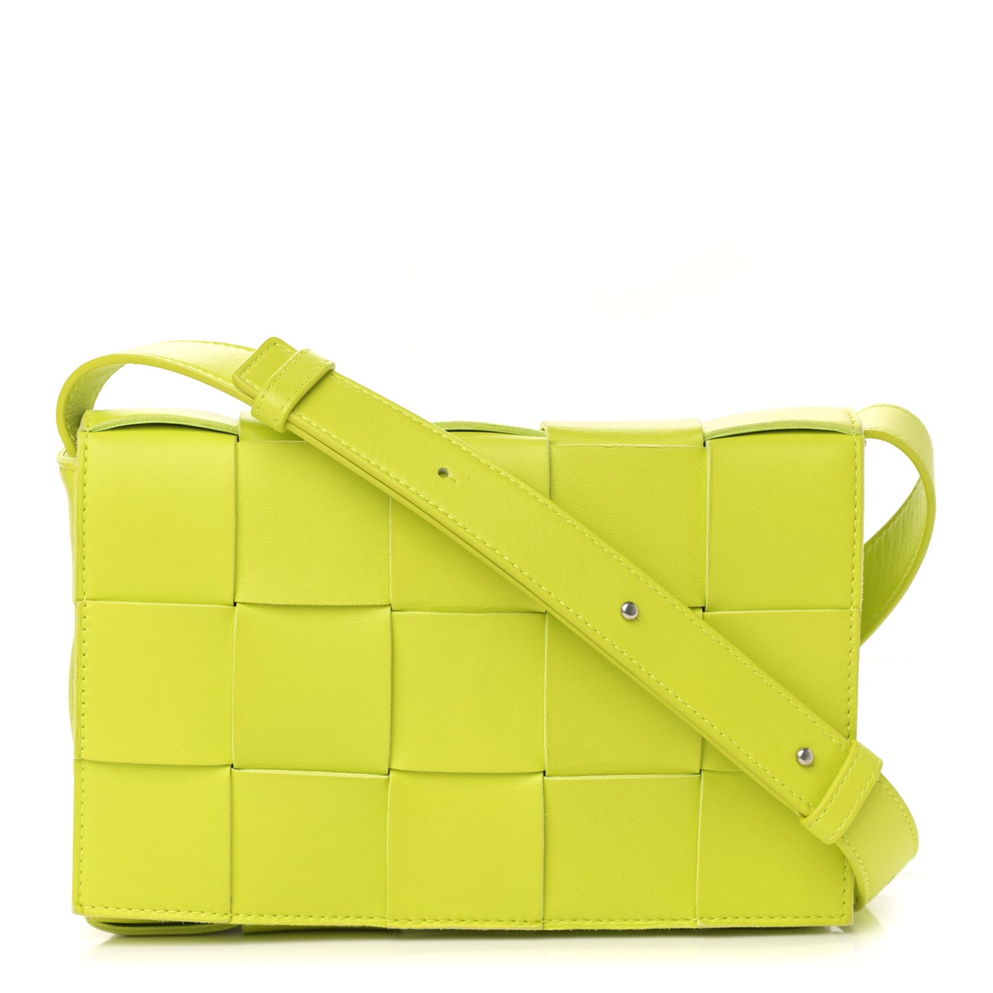 Lambskin Maxi Intrecciato Cassette Crossbody Bag Acid Kiwi