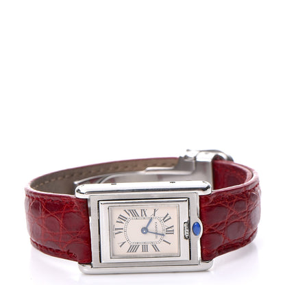 Cartier Stainless Steel Alligator 22mm Tank Basculante Quartz Watch Red 3 of 14