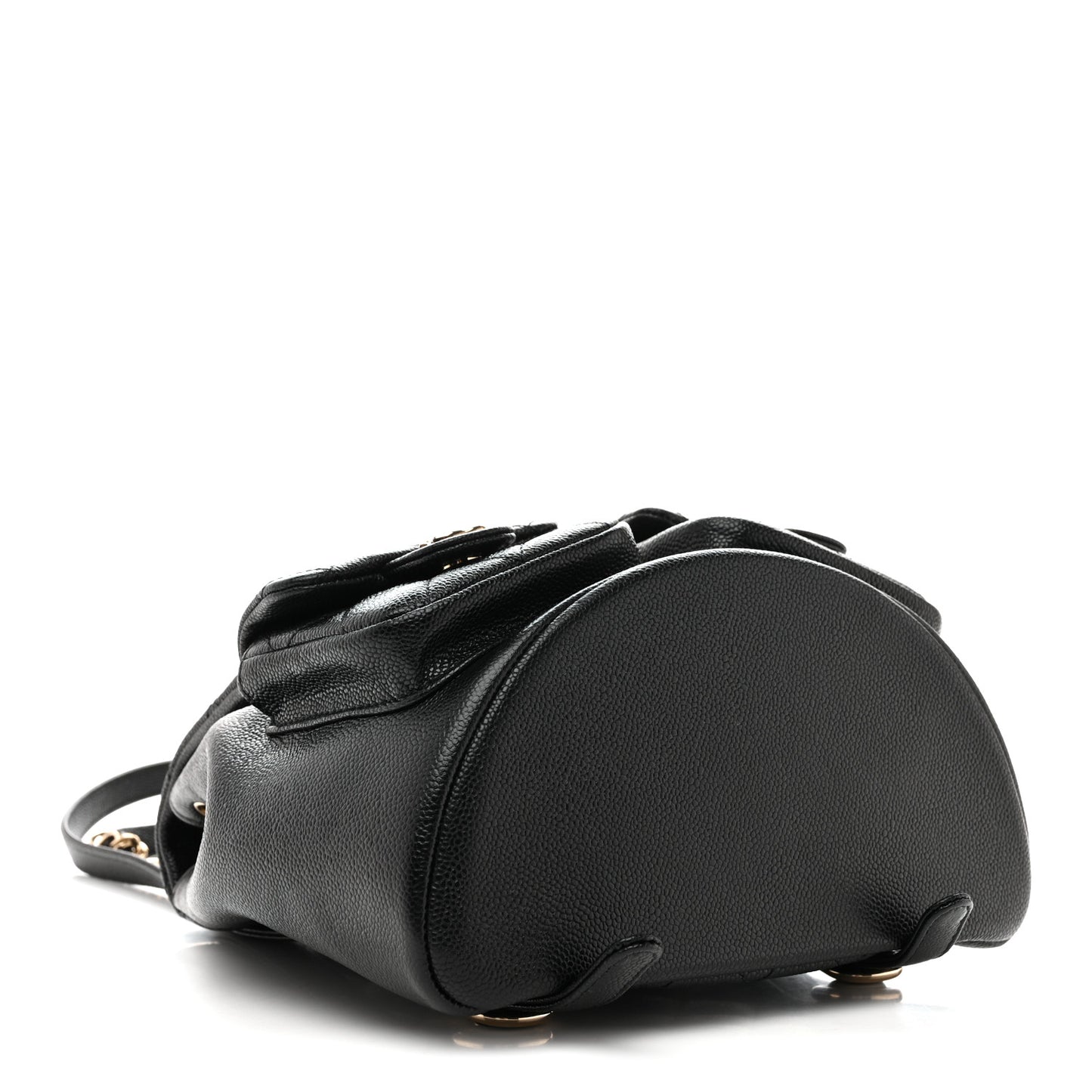 Shiny Caviar Quilted Medium Duma Pockets Drawstring Backpack Black
