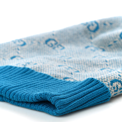 Gucci Wool Cotton GG Monogram Piquarfino Beanie Hat Petroleum Blue Ivory 8 of 8