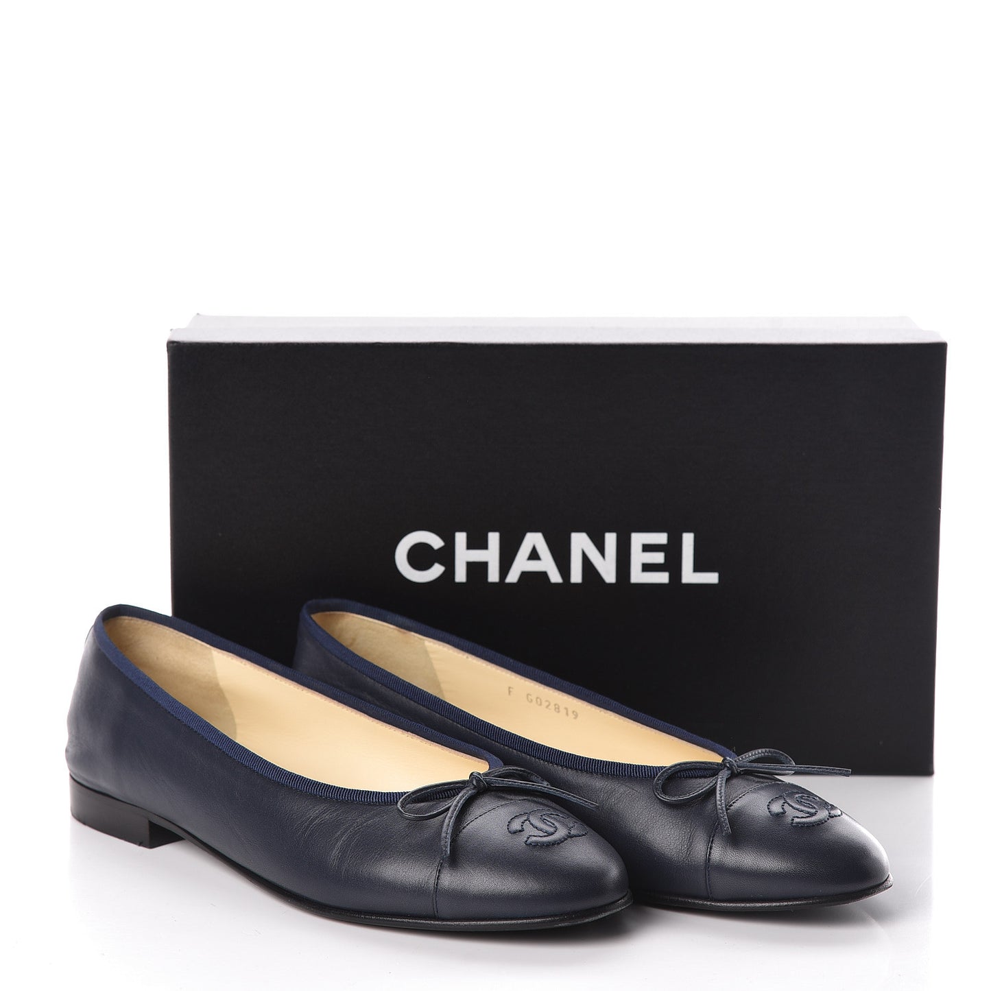 Calfskin CC Cap Toe Ballerina Flats 38 Dark Navy