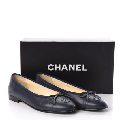 Chanel Calfskin CC Cap Toe Ballerina Flats 38 Dark Navy 8 of 8