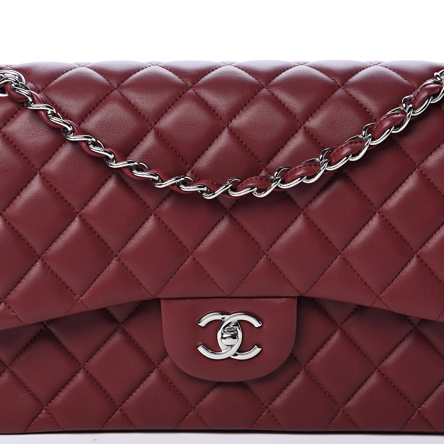 Lambskin Quilted Jumbo Double Flap Burgundy