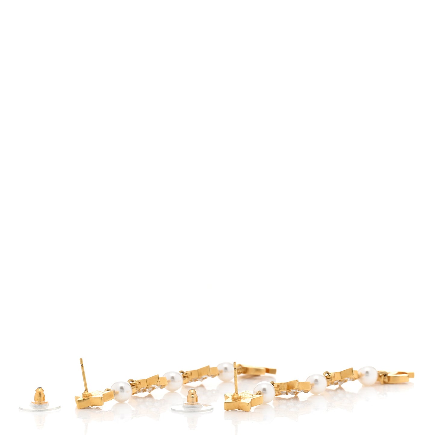 Crystal Pearl CC Star Drop Earrings Gold