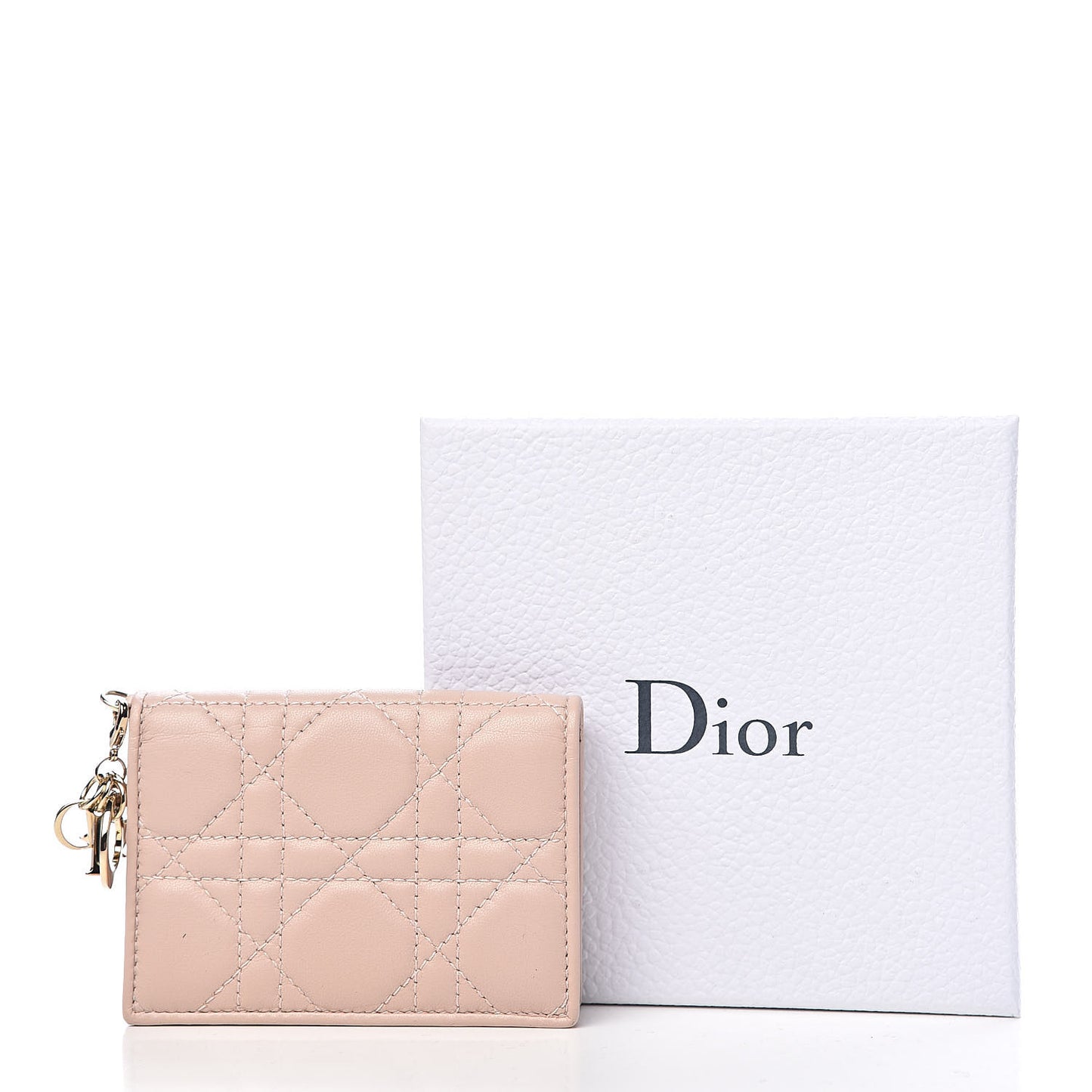 Lambskin Cannage Small Lady Dior Flap Card Holder Light Pink