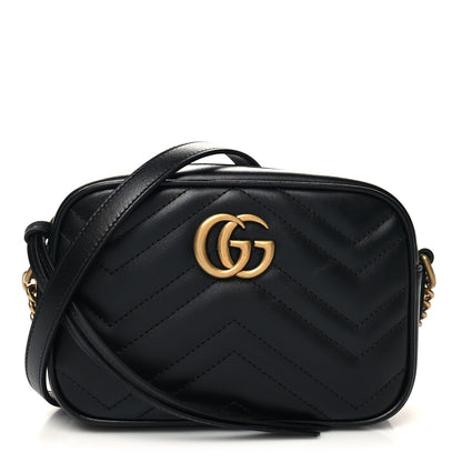 Gucci Calfskin Matelasse Mini GG Marmont Chain Shoulder Bag Black 1 of 10