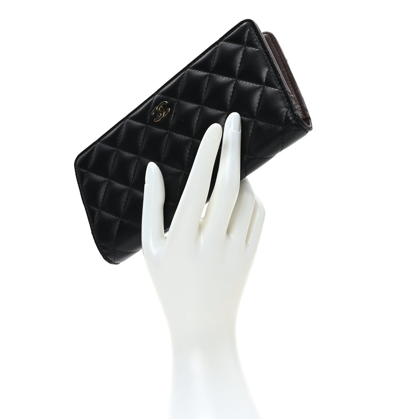 Lambskin Quilted Yen Wallet Black