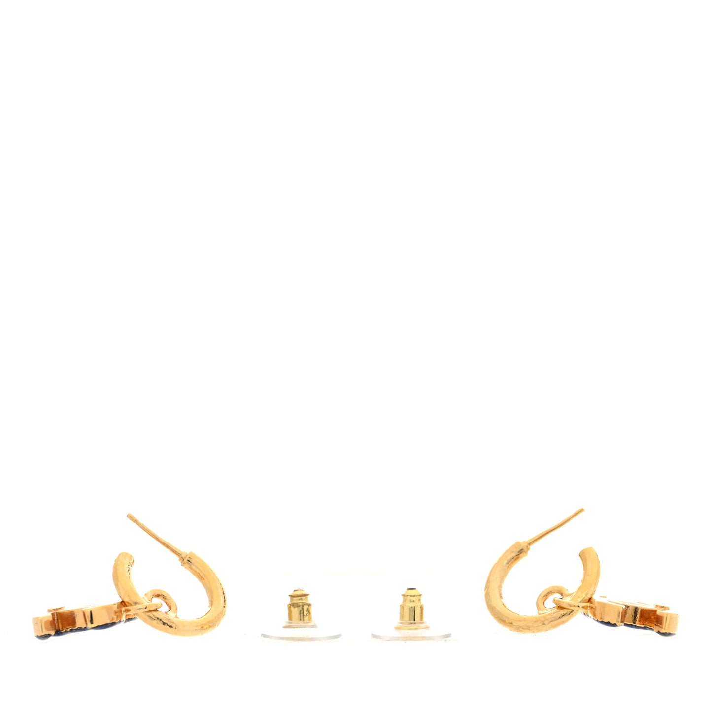 Metal Enamel CC Hoop Earrings Gold Denim Blue