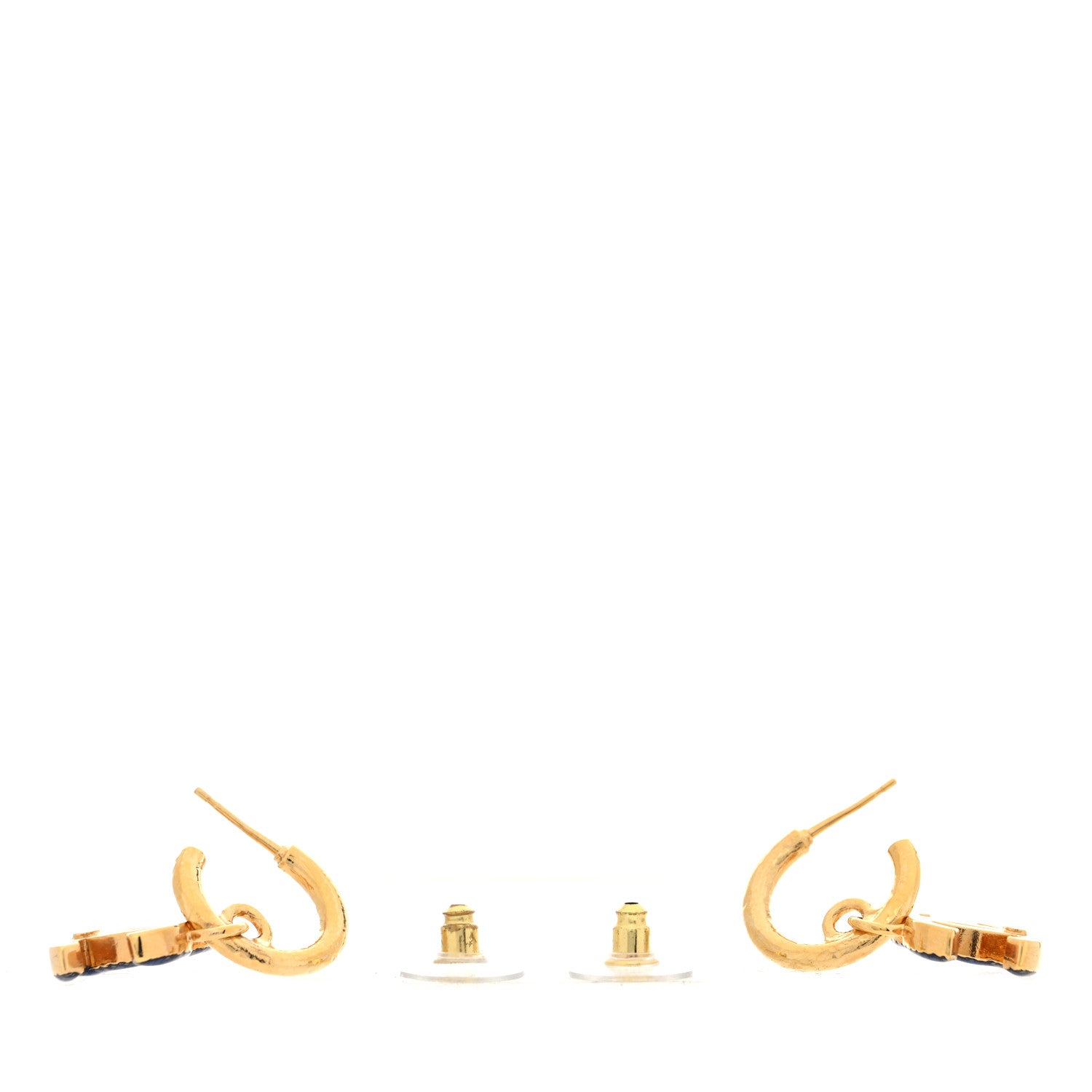 Chanel Metal Enamel CC Hoop Earrings Gold Denim Blue 3 of 5