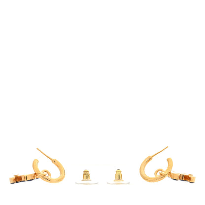 Chanel Metal Enamel CC Hoop Earrings Gold Denim Blue 3 of 5