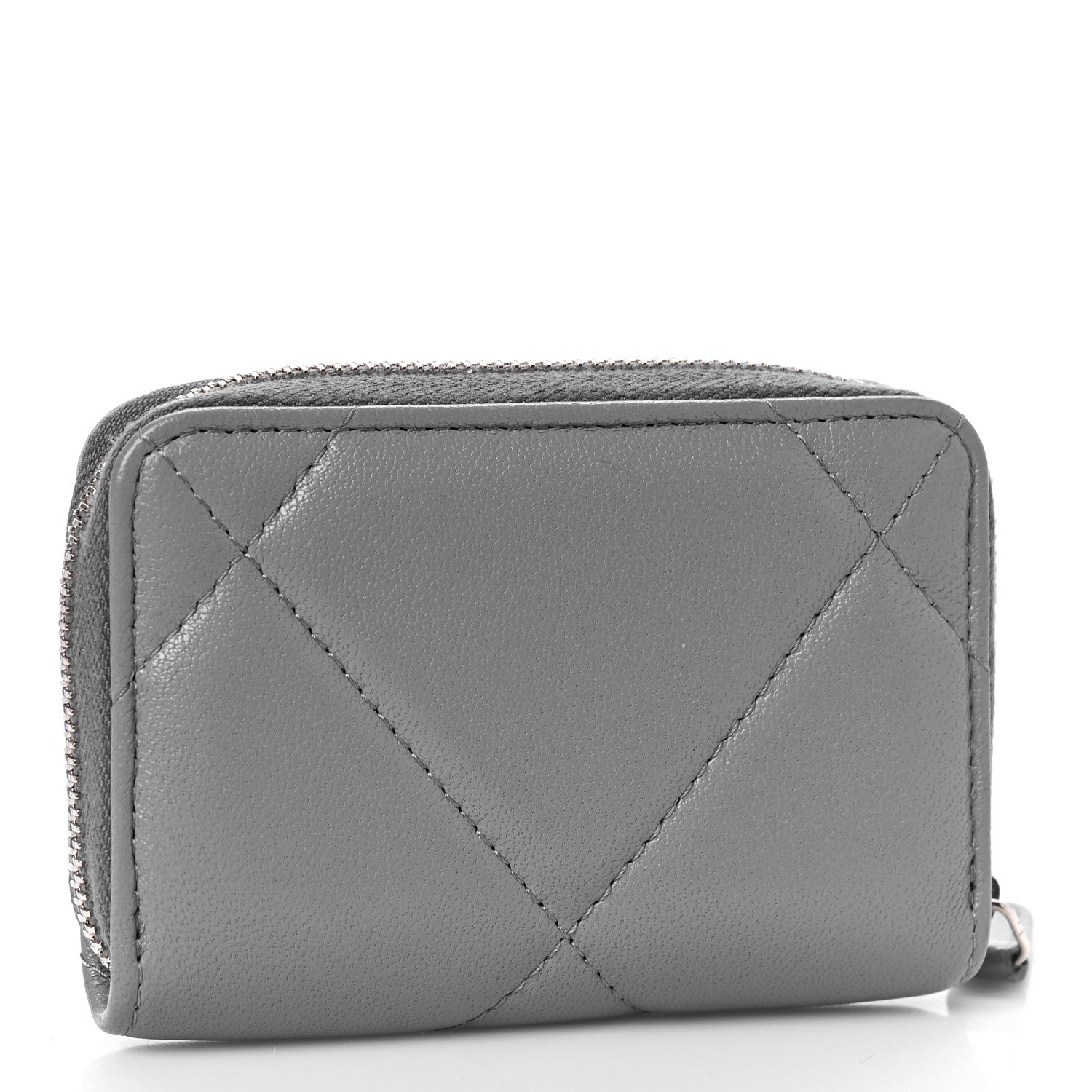 Chanel Lambskin Quilted Chanel 19 Zip Around Coin Purse Wallet Grey 3 of 9