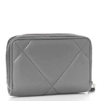 Chanel Lambskin Quilted Chanel 19 Zip Around Coin Purse Wallet Grey 3 of 9