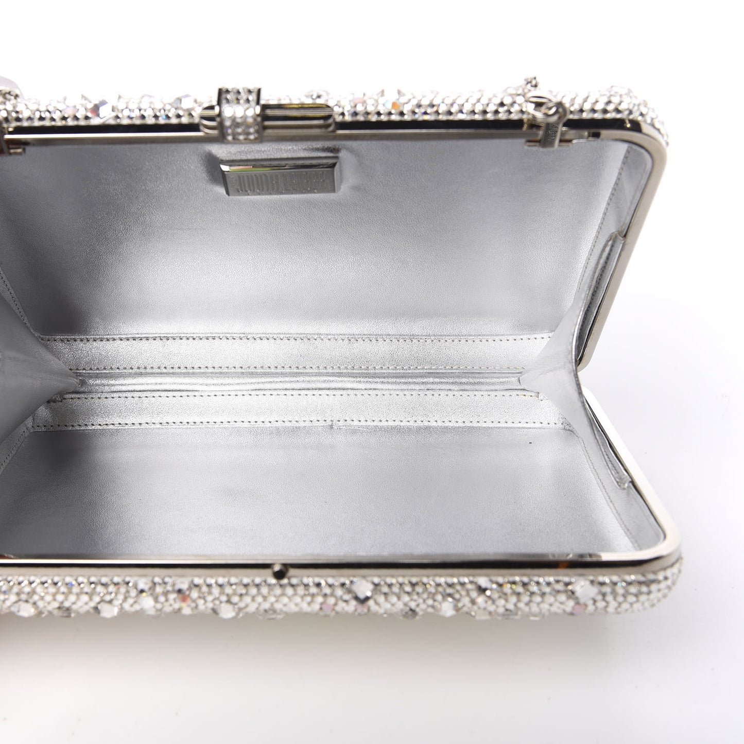 Crystal Embellished Slim Slide Minaudiere Clutch Silver