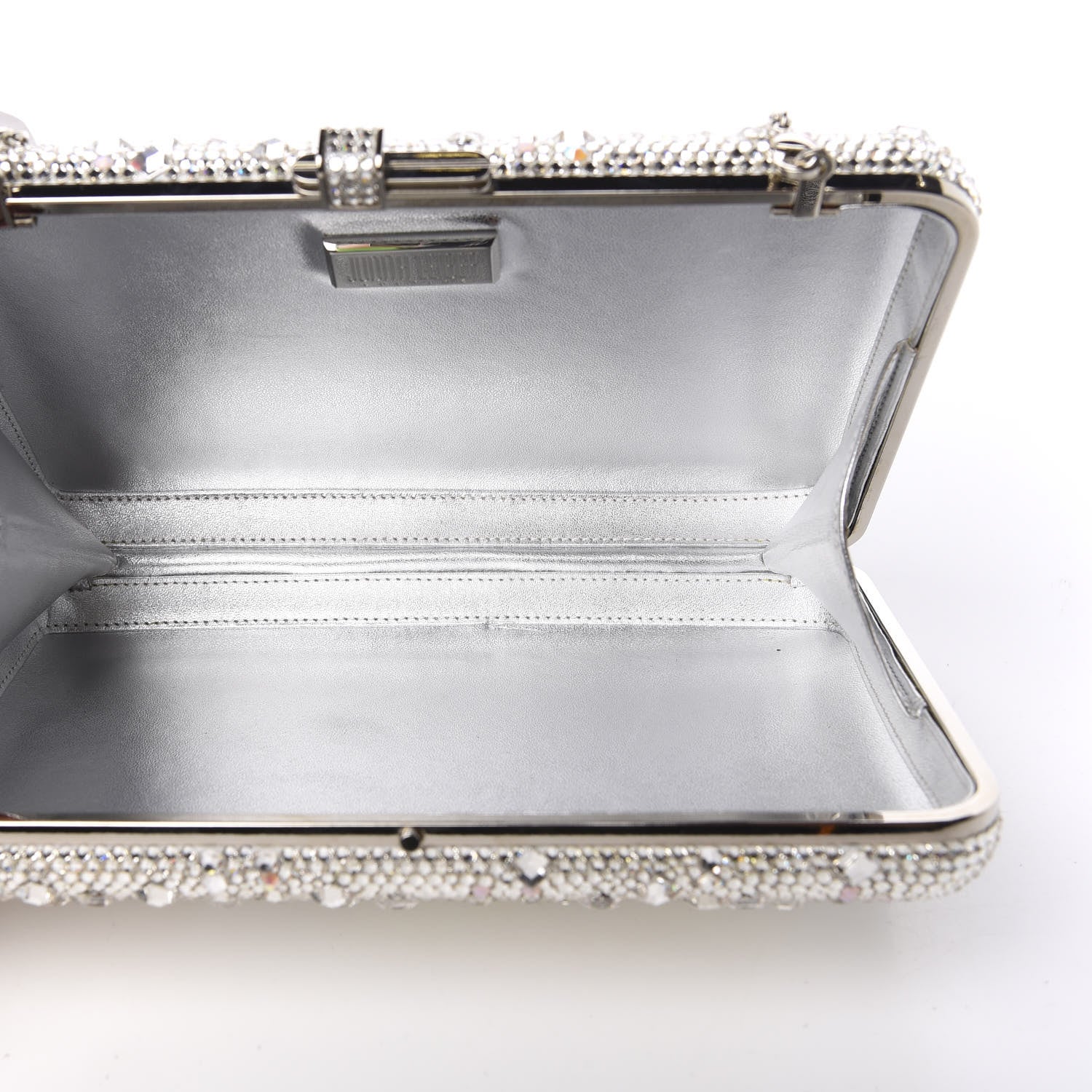 Judith Leiber Crystal Embellished Slim Slide Minaudiere Clutch Silver 5 of 12