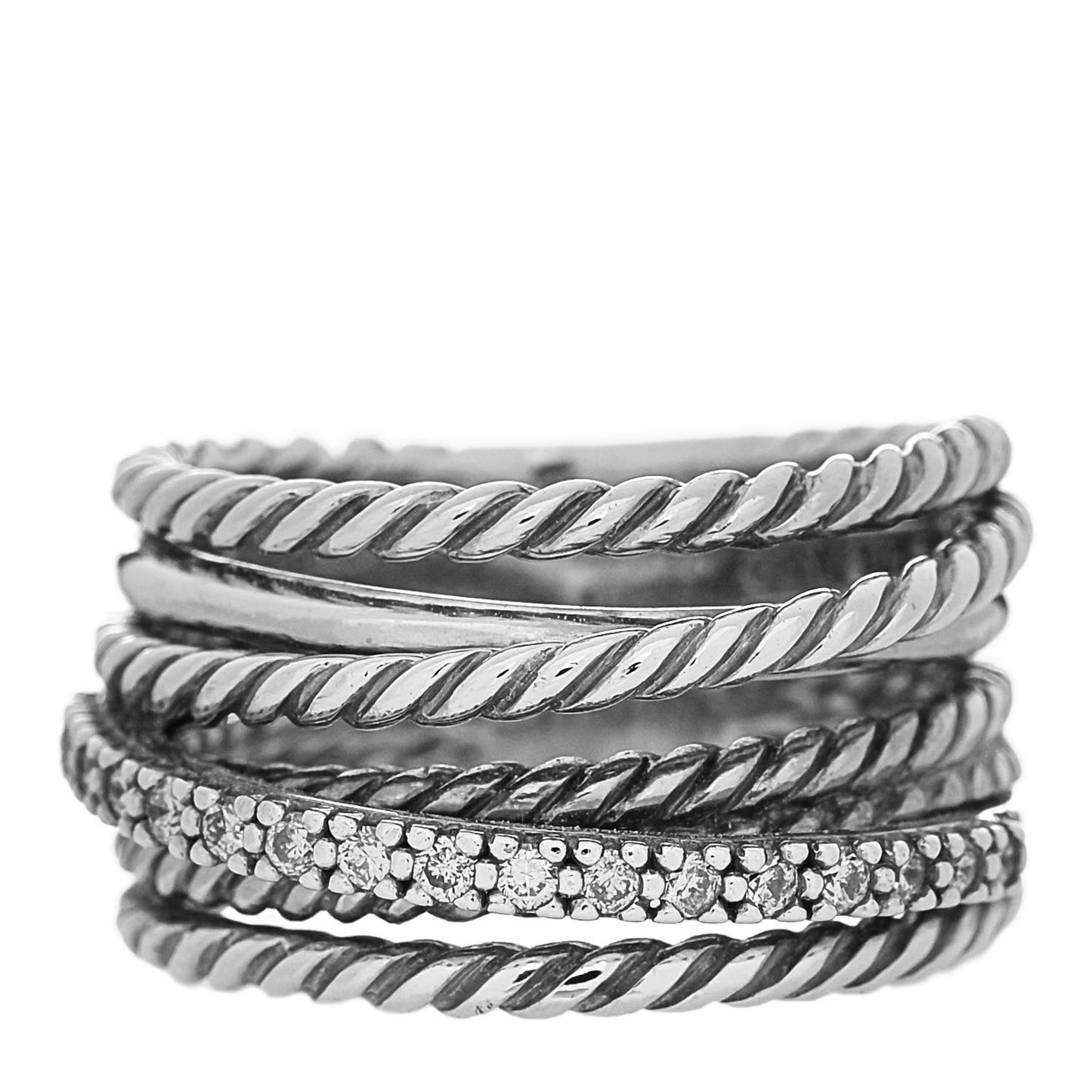 Sterling Silver Diamond 12mm Wide Crossover Cable Ring 50/5.25