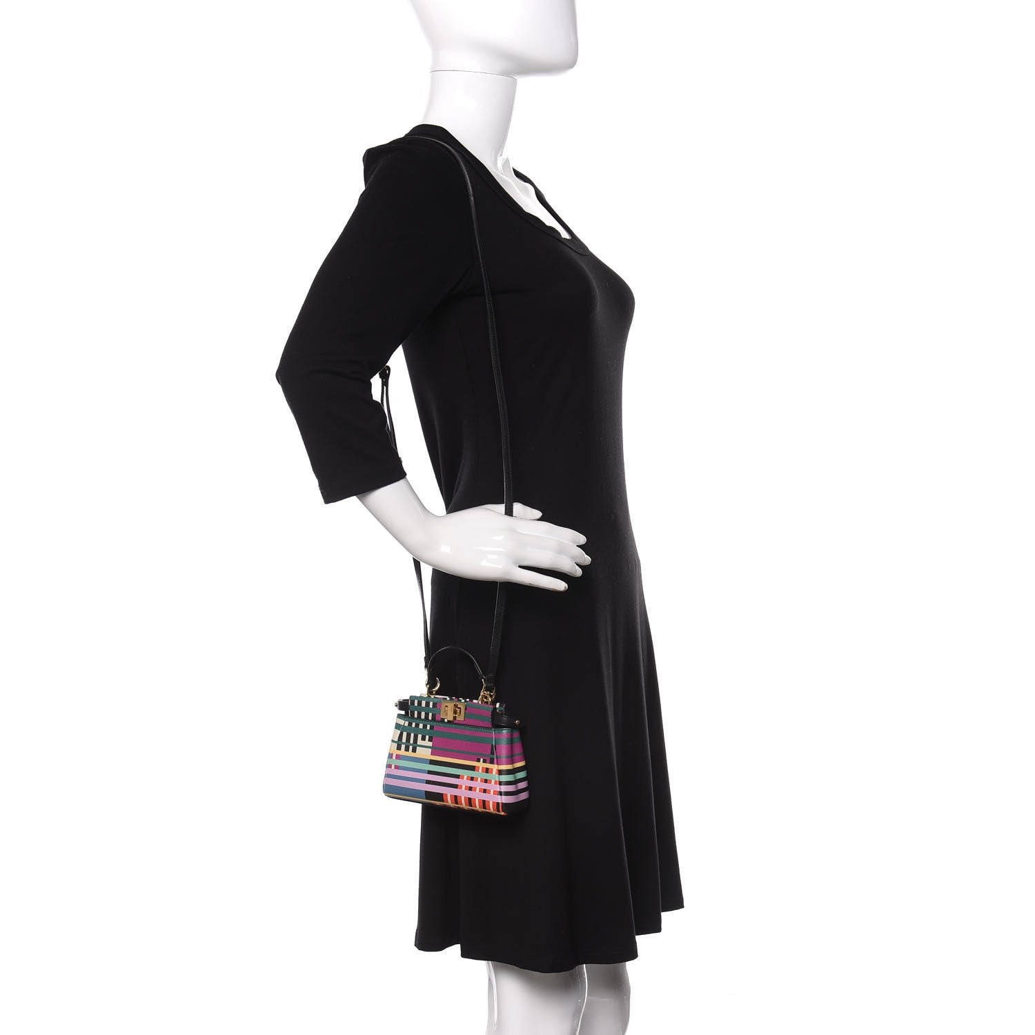 Fendi Vitello Seta Digital Print Micro Peekaboo Iconic Satchel Multicolor Black 2 of 10