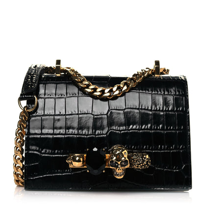 Alexander McQueen Crocodile Embossed Calfskin Knuckle Crossbody Black 1 of 8